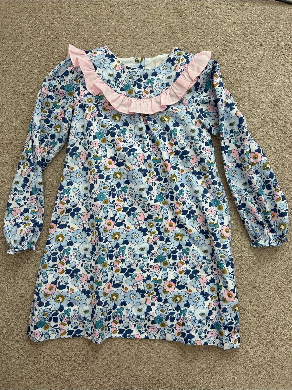 EUC Smockingbird Girl Floral Dress with Pink Ruffle Collar